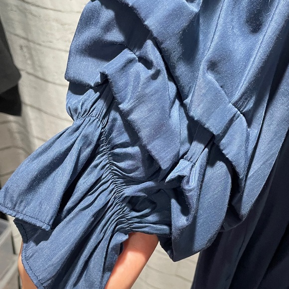 1284. Mersea Navy‎ Off-Shoulder Dress with Puff Sleeves - Picture 4 of 6